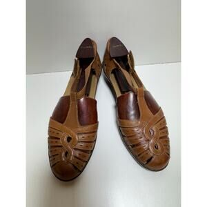 Clark’s Leather Sandals Women’s Sz 8 W Brown Wedge Heel Closed Toe Ankle Strap